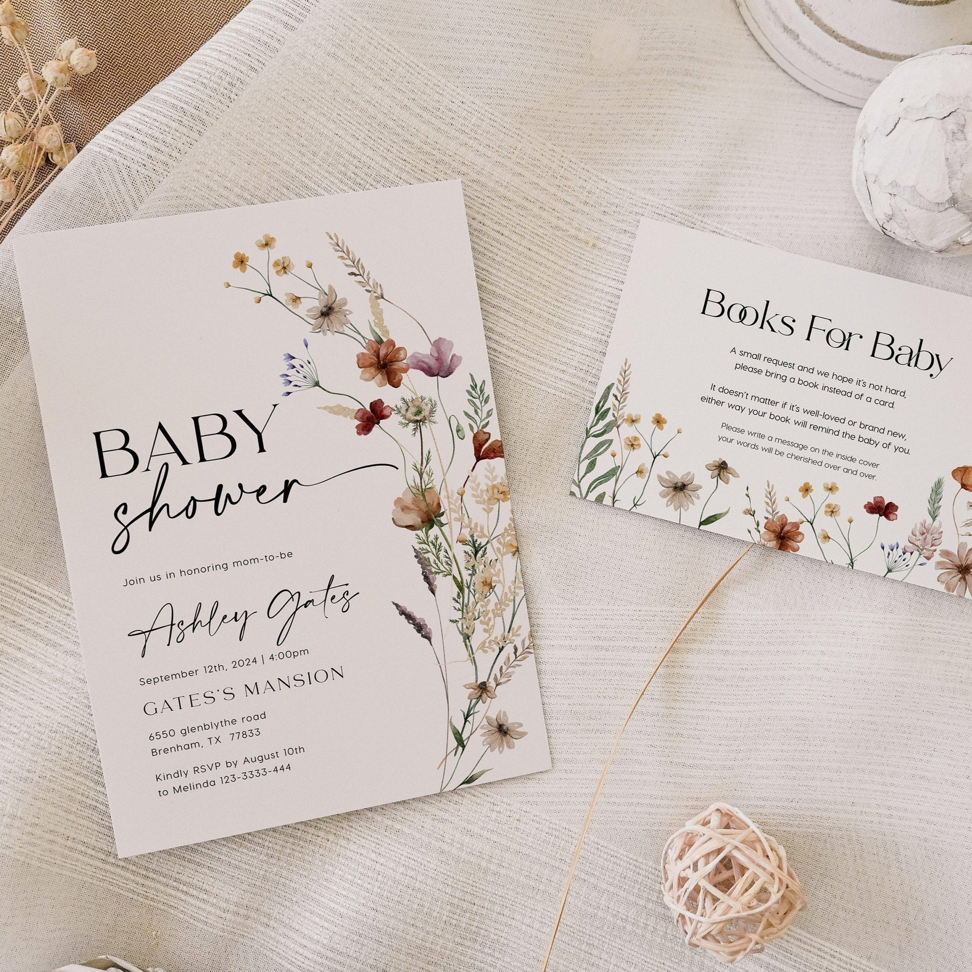 Wildflower Baby shower Invitation bundle - LovelyTemplatesCo