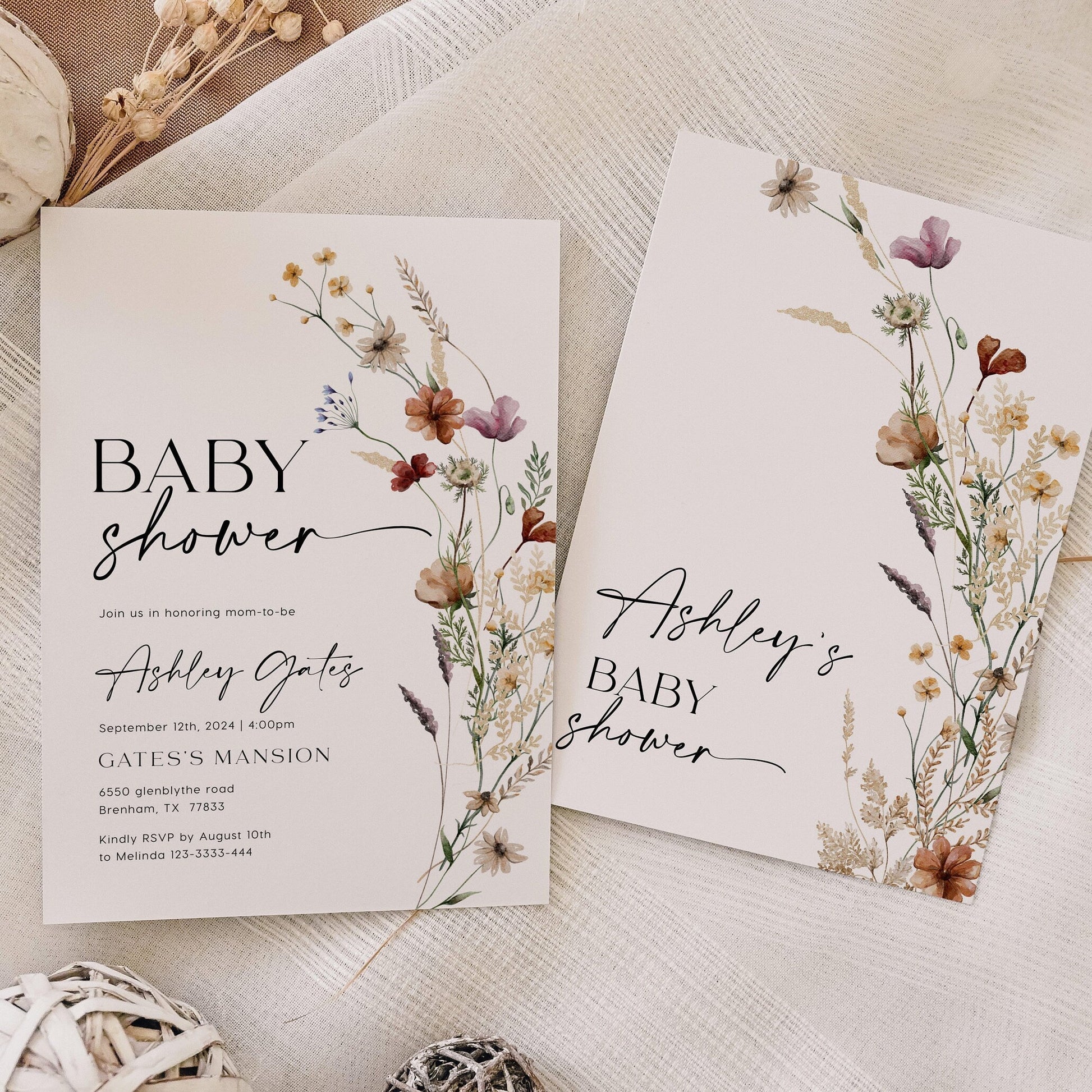 Wildflower Baby shower Invitation bundle - LovelyTemplatesCo