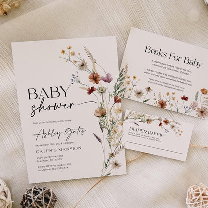 Wildflower Baby shower Invitation bundle - LovelyTemplatesCo