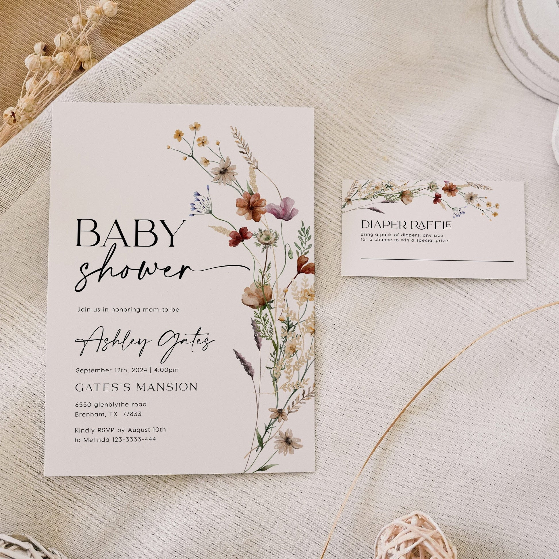 Wildflower Baby shower Invitation bundle - LovelyTemplatesCo