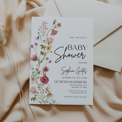 Wildflower Baby Shower Invitation, Colorful Spring Summer Florals - LovelyTemplatesCo