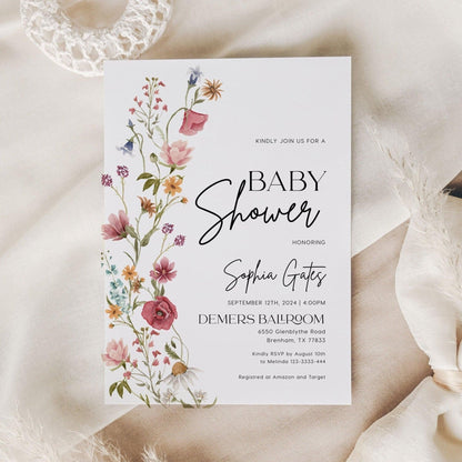 Wildflower Baby Shower Invitation, Colorful Spring Summer Florals - LovelyTemplatesCo