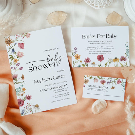 Wildflower Baby Shower Invitation Floral Set - LovelyTemplatesCo