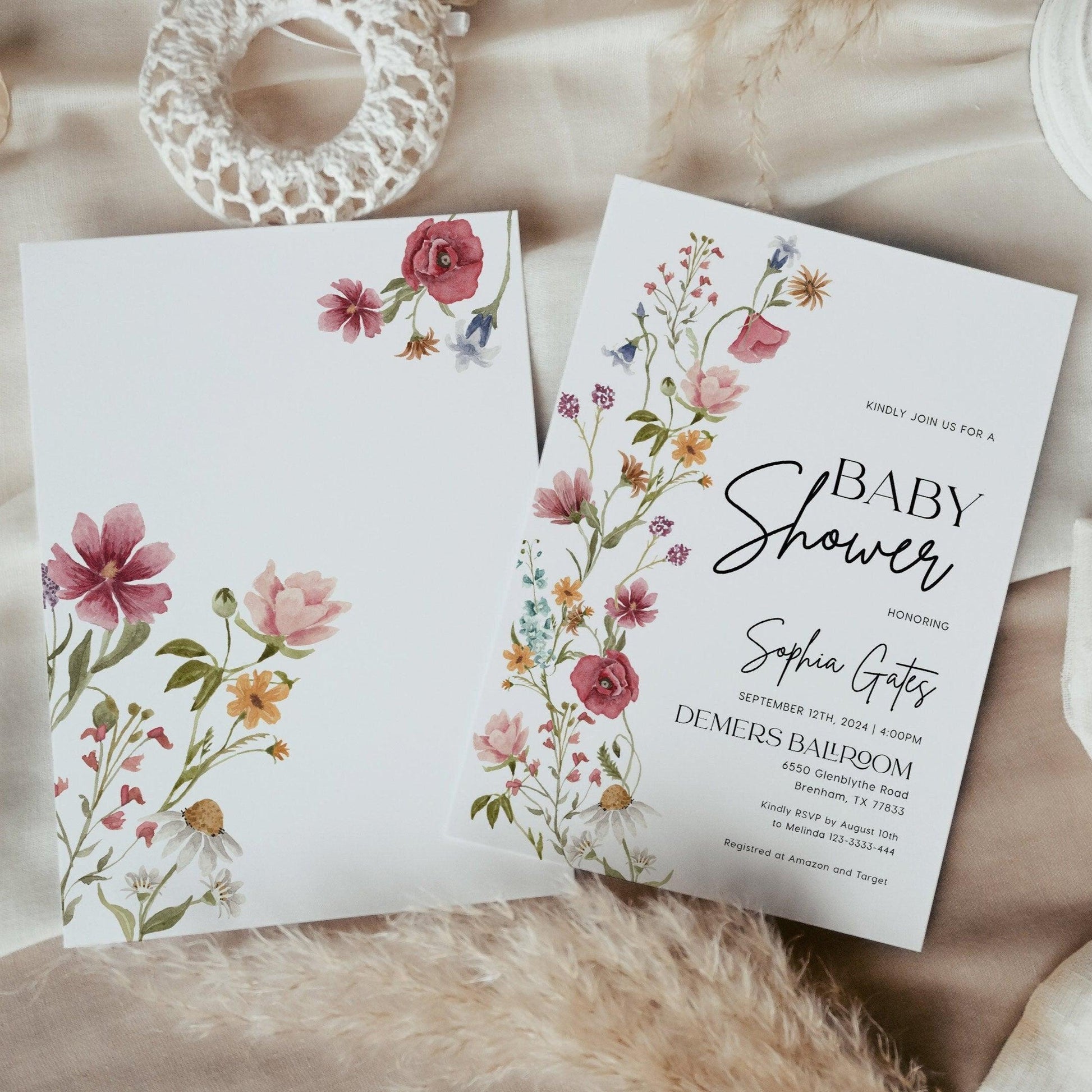 Wildflower Baby Shower Invitation Set - LovelyTemplatesCo