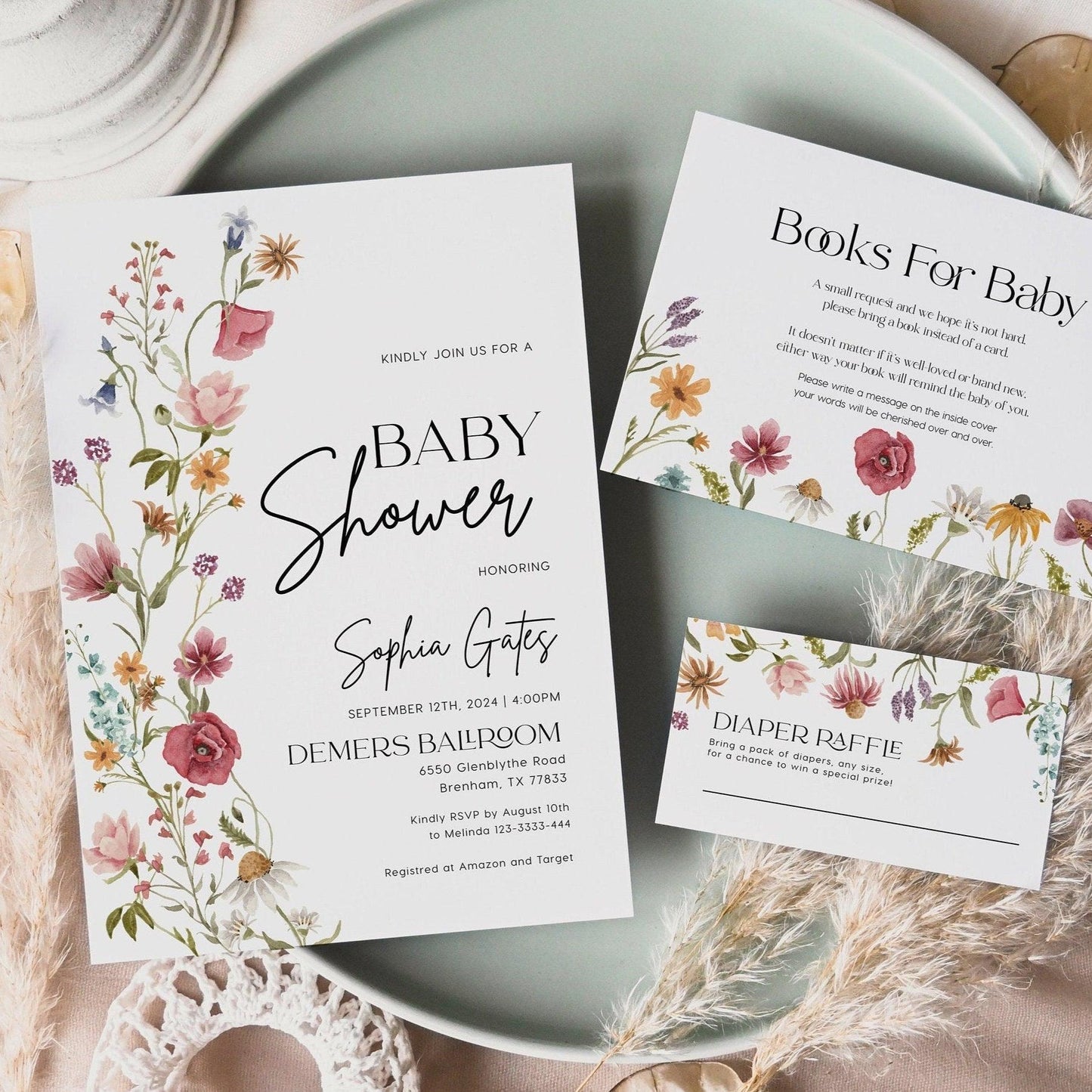 Wildflower Baby Shower Invitation Set - LovelyTemplatesCo