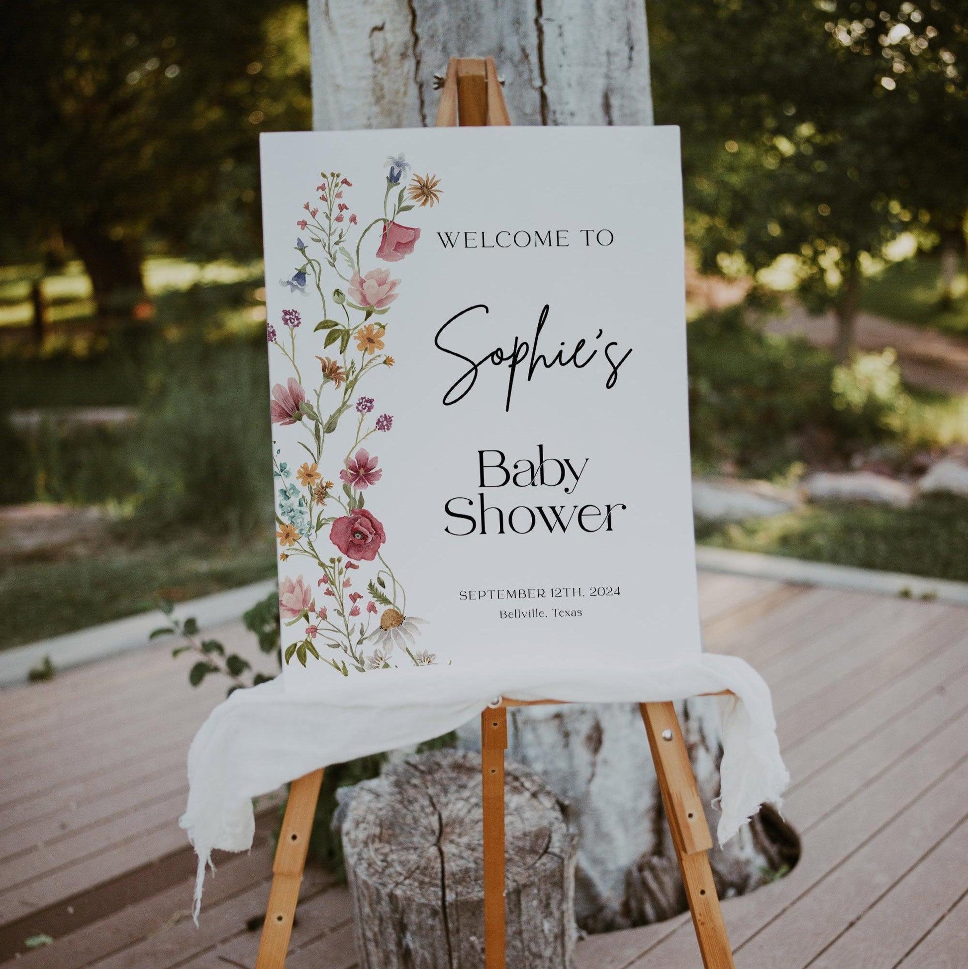 Wildflower Baby Shower Welcome sign - LovelyTemplatesCo