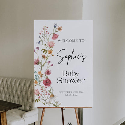 Wildflower Baby Shower Welcome sign - LovelyTemplatesCo