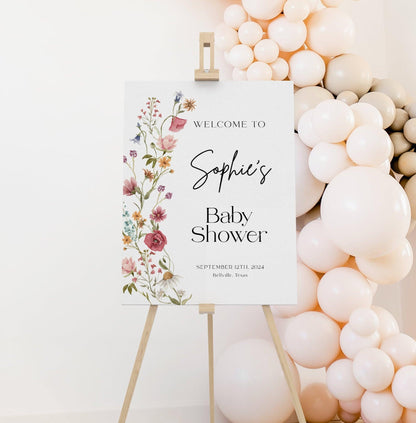 Wildflower Baby Shower Welcome sign - LovelyTemplatesCo