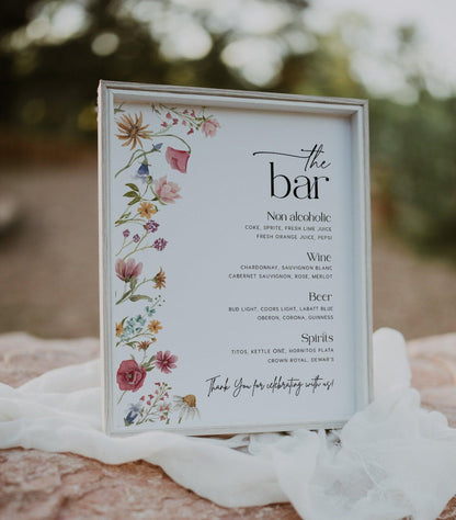Wildflower Bar Menu Sign - LovelyTemplatesCo