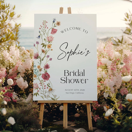 Wildflower Bridal Shower welcome sign - LovelyTemplatesCo