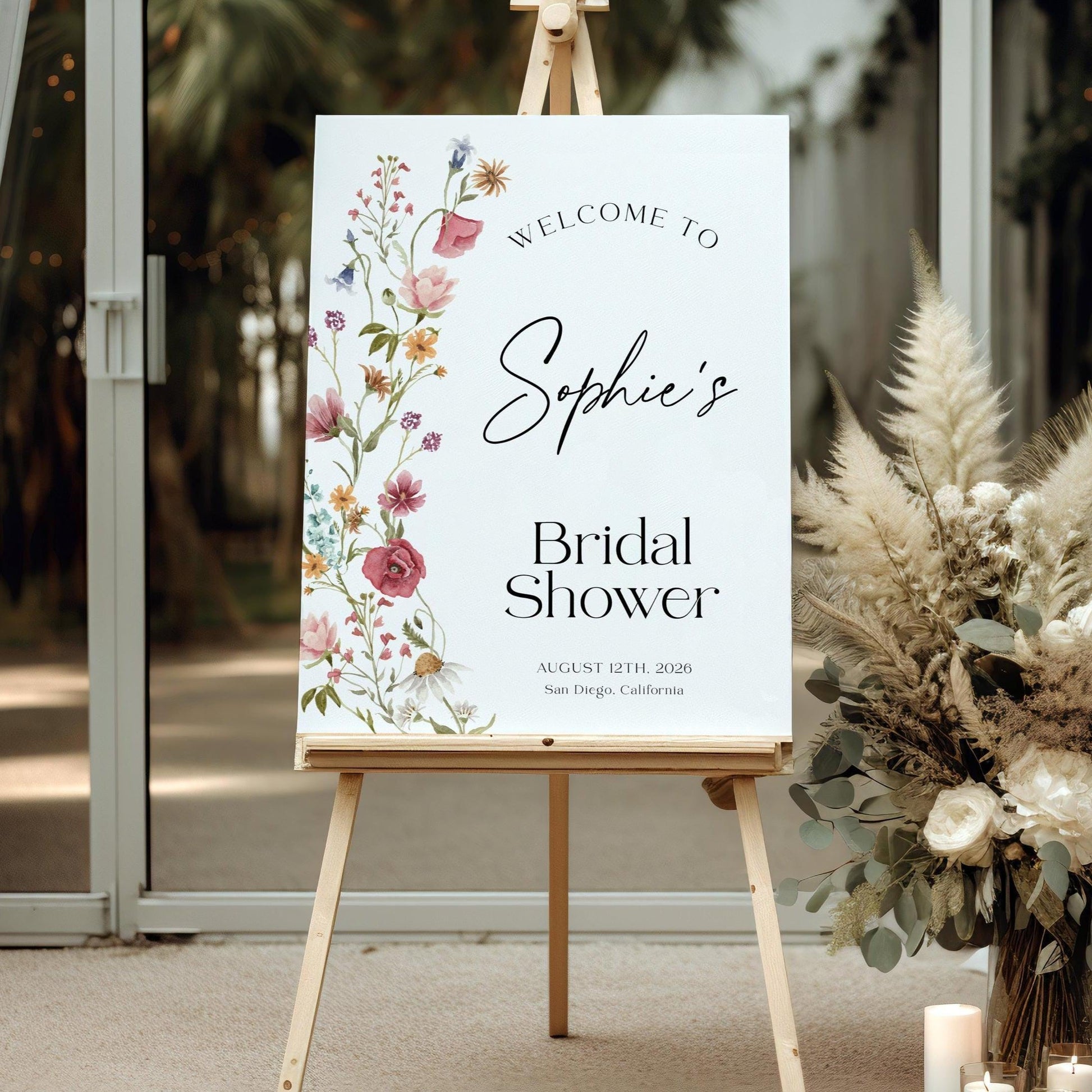 Wildflower Bridal Shower welcome sign - LovelyTemplatesCo