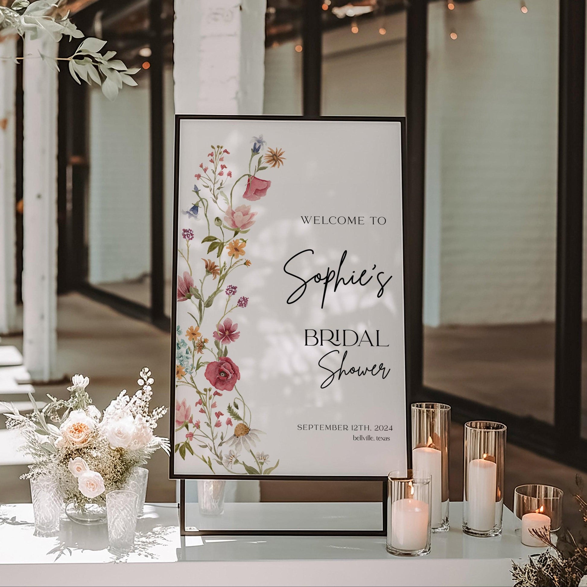 Wildflower Bridal Shower Welcome sign - LovelyTemplatesCo