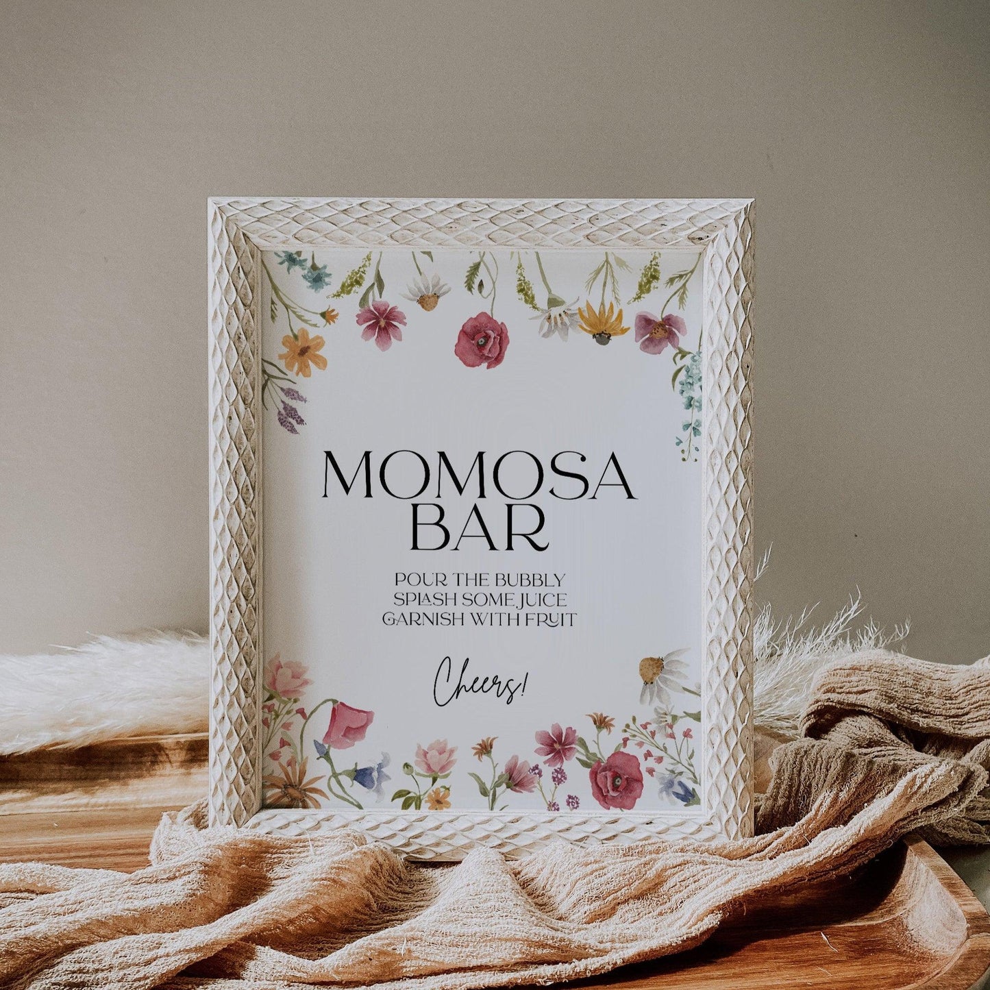 Wildflower Mimosa Bar Baby Shower sign - LovelyTemplatesCo