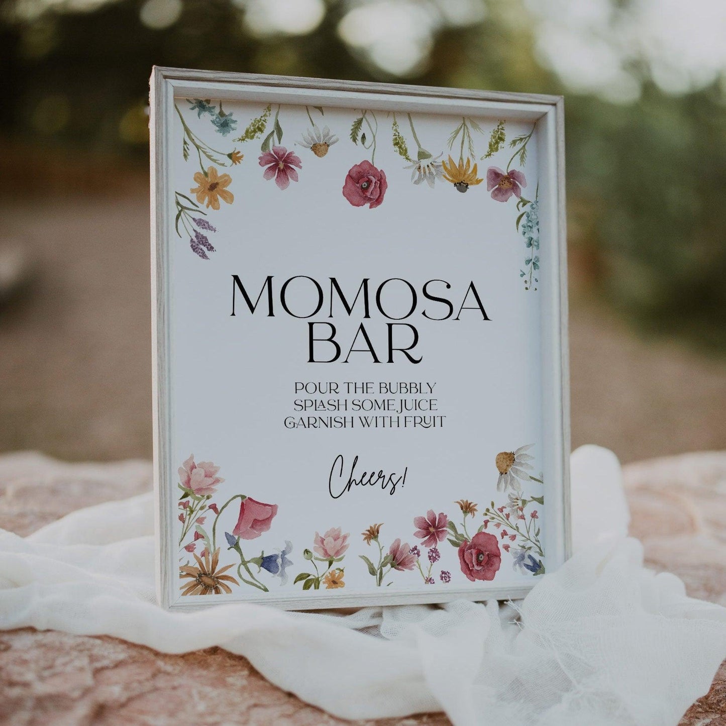 Wildflower Mimosa Bar Baby Shower sign - LovelyTemplatesCo