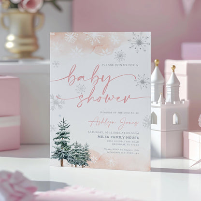 Winter Baby shower invitation, Baby Girl Invitation, Winter Wonderland Baby shower - LovelyTemplatesCo