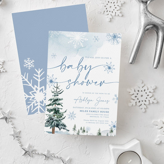 Winter baby shower invitation, Winter Wonderland invitation - LovelyTemplatesCo