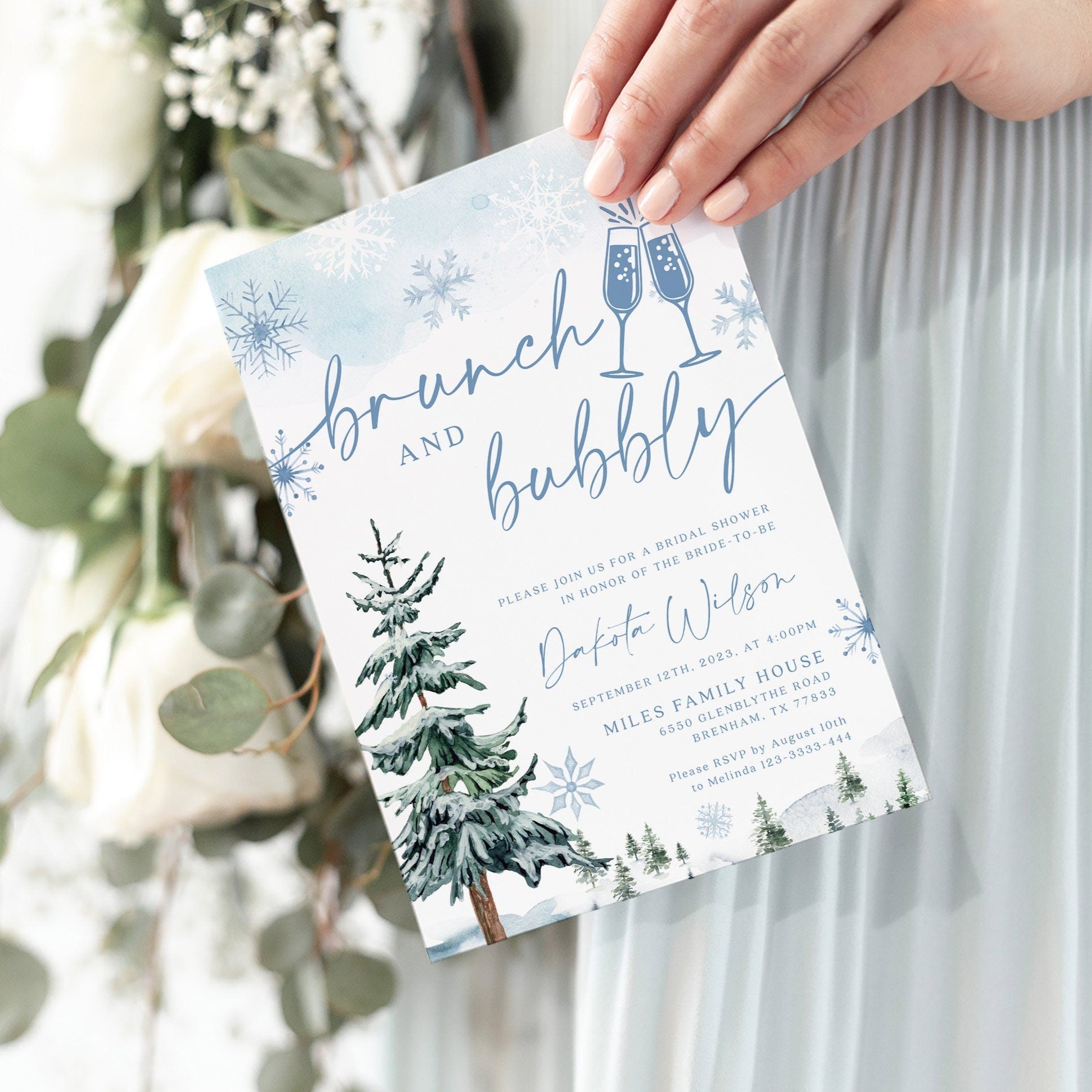 Winter Bridal Brunch invitation, Invitation template for Bridal Brunch - LovelyTemplatesCo