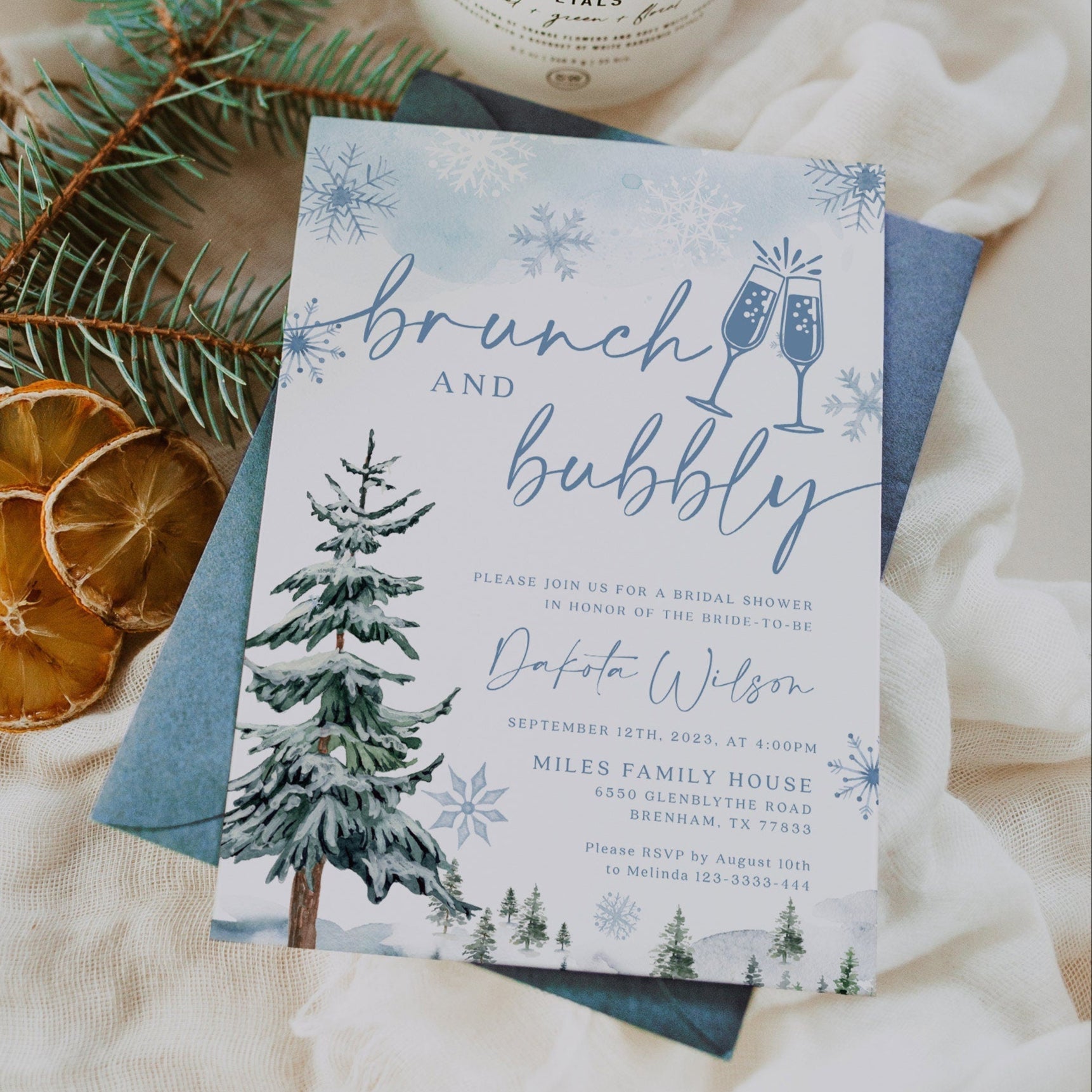 Winter Bridal Brunch invitation, Invitation template for Bridal Brunch - LovelyTemplatesCo
