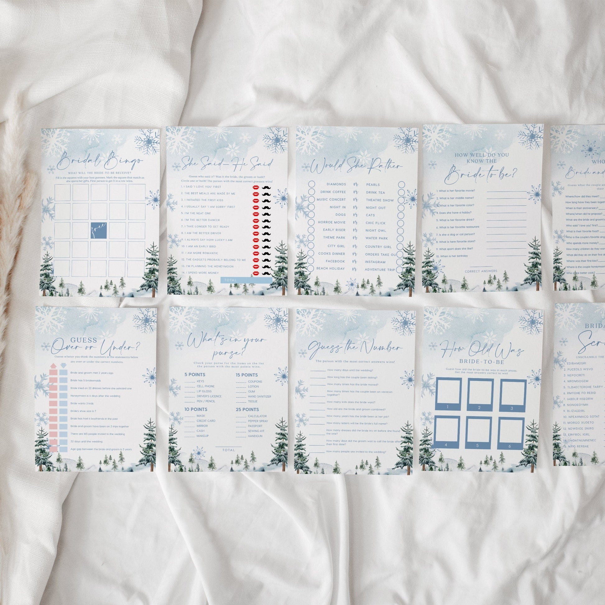Winter Bridal Shower games bundle, 10 games included - LovelyTemplatesCo
