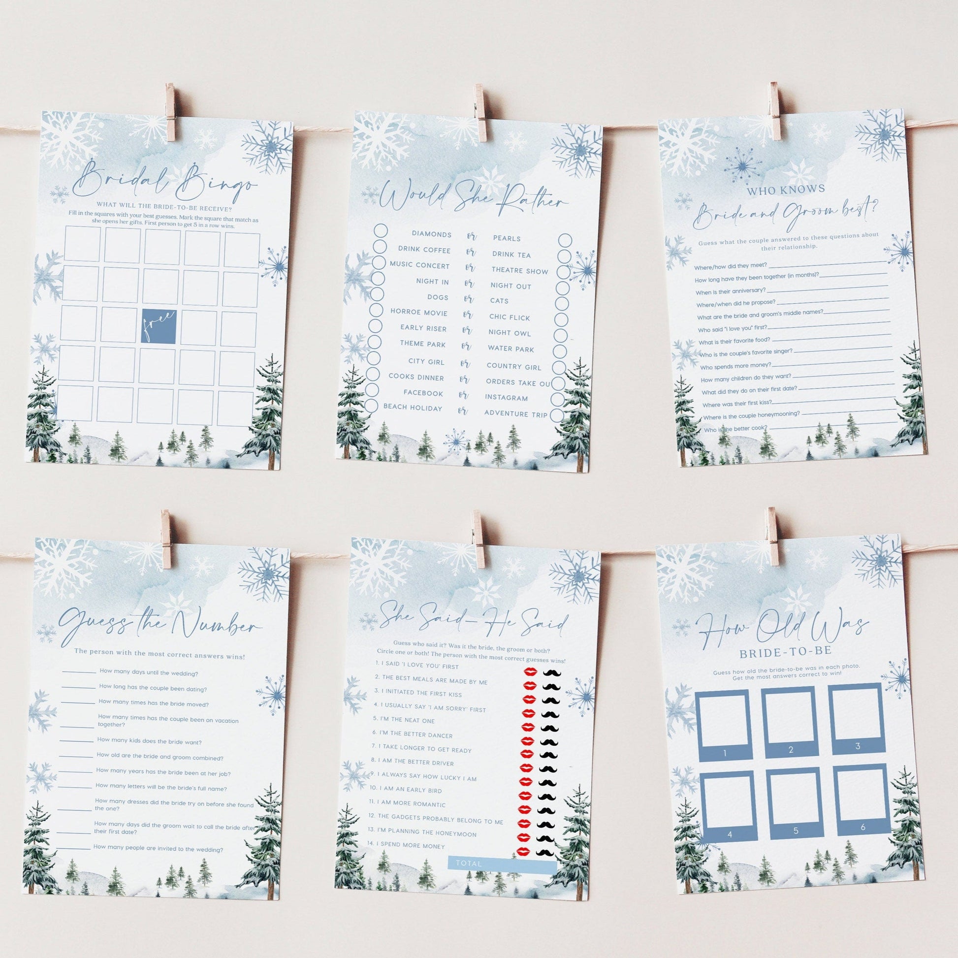 Winter Bridal Shower games bundle, 10 games included - LovelyTemplatesCo