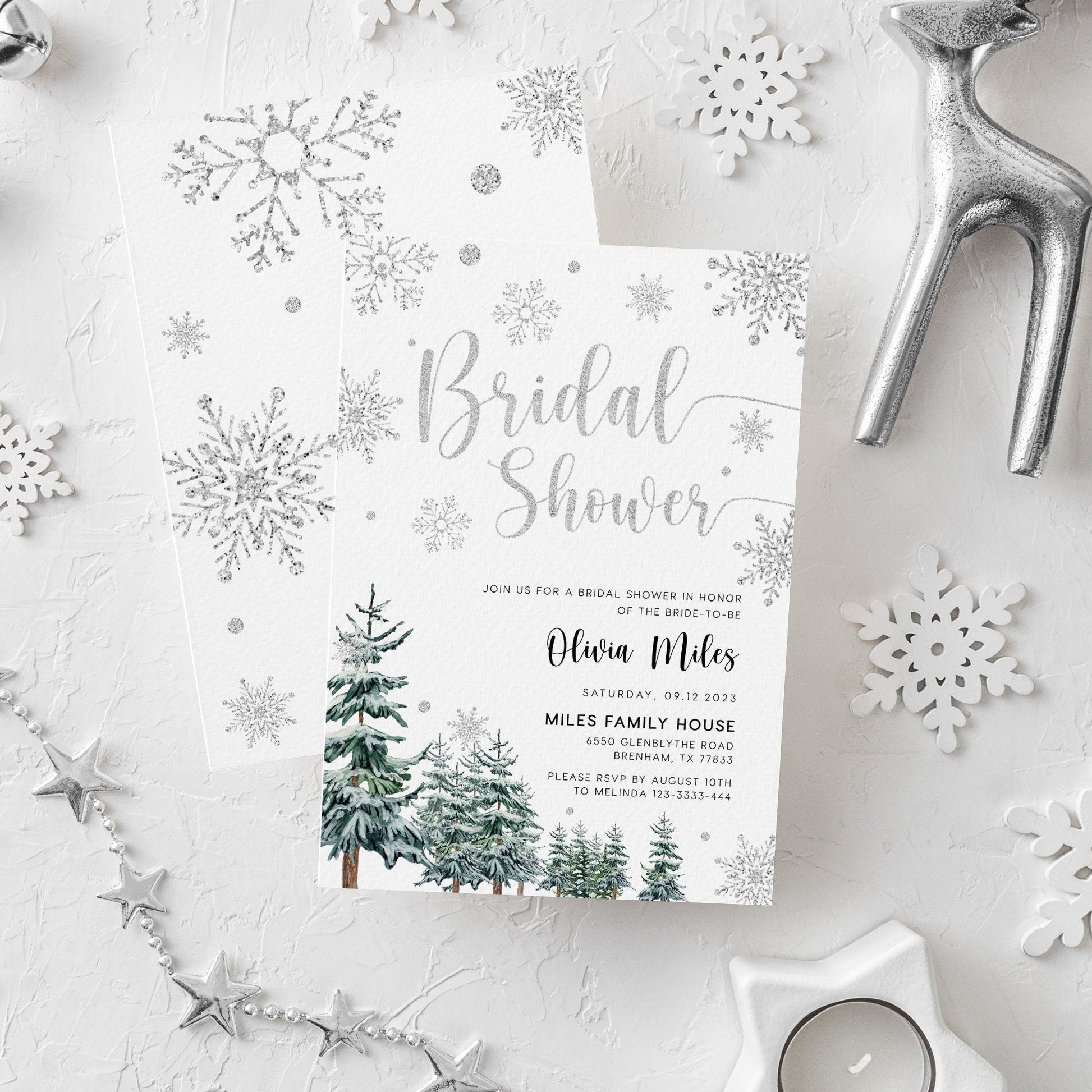 Winter Bridal shower invitation, Christmas bridal shower invitation - LovelyTemplatesCo