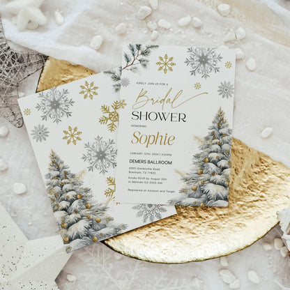 Winter Bridal shower invitation, Gold and Silver bridal shower invitation template - LovelyTemplatesCo