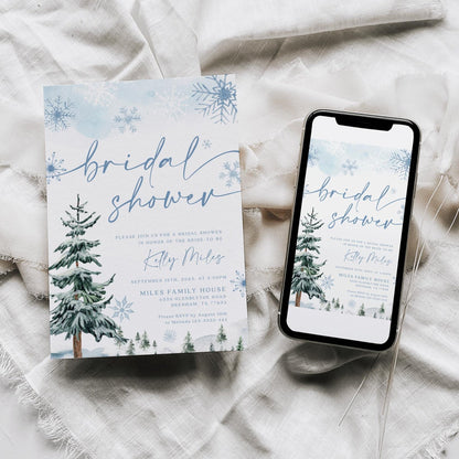 Winter bridal shower invitation, Winter wonderland bridal shower - LovelyTemplatesCo