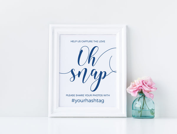 Oh snap hashtag sign, Wedding hashtag sign, Hashtag sign template, Wedding sign, Blue wedding signs #BLUE20WED