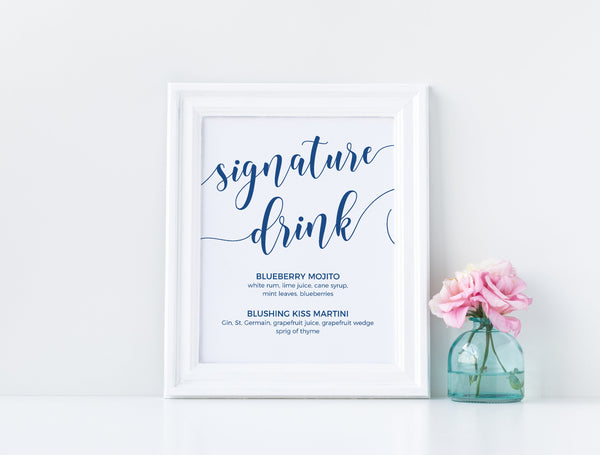 Signature drink, Wedding signs, Wedding signature sign, Signature cocktails sign, Wedding drinks #BLUE20WED