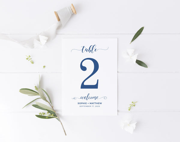 Table number template, Blue table numbers, Wedding table numbers printable, Navy, Blue #BLUE20WED