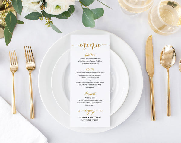 Menu template wedding, Gold menu, Menu card template, Wedding menu, Menu cards, Menu printable and editable #GOLD20WED