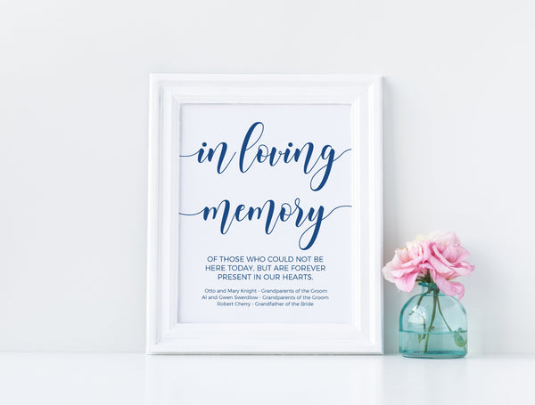 In loving memory sign, In loving memory wedding sign template, In memory sign, Wedding sign, Printable signs #BLUE20WED