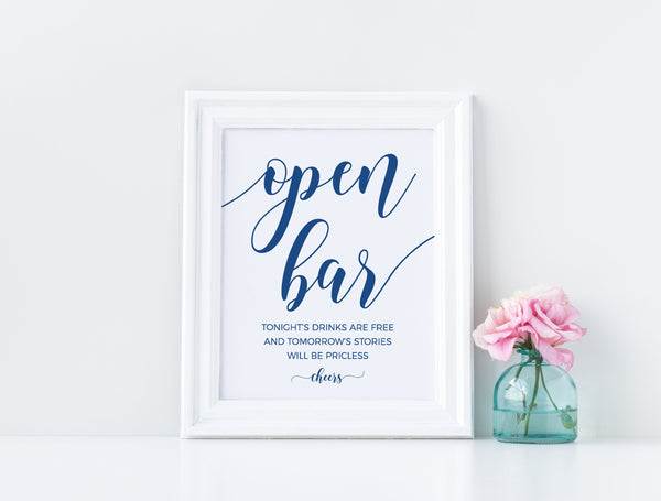 Open bar sign, Wedding open bar sign, Wedding bar sign, Template, Wedding signs, Blue wedding sign #BLUE20WED