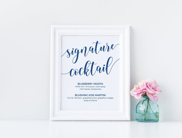 Signature cocktail sign, Wedding signature cocktails, Signature drink sign template, Wedding sign #BLUE20WED