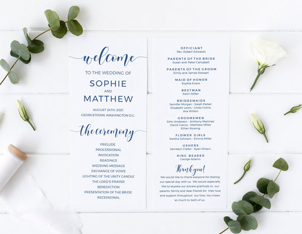 Wedding program, Ceremony program template, Order of service, Wedding program template, Order of events wedding #BLUE20WED