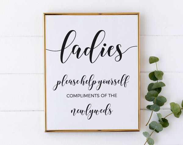 Ladies wedding bathroom basket sign, Wedding signs, Ladies help yuor self #BLCK20WED