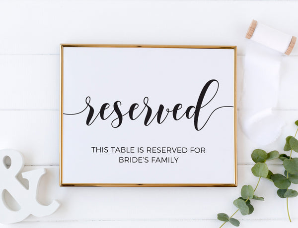 Reserved sign template, Wedding reservation sign, Wedding sign #BLCK20WED