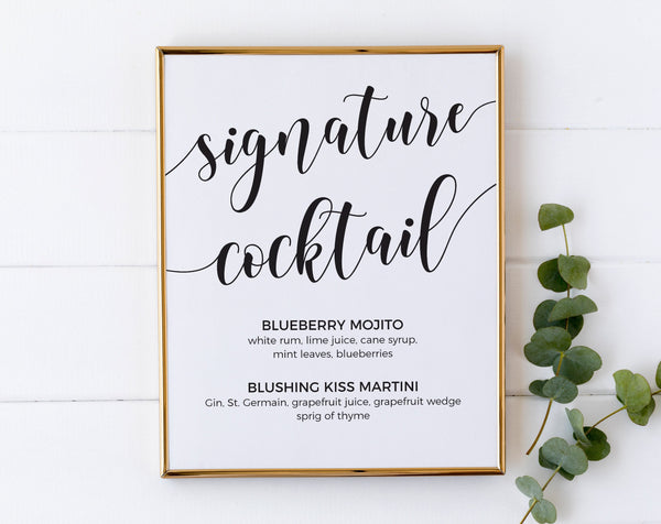 Signature cocktail template, Wedding signature cocktail sign, Wedding sign   #BLCK20WED