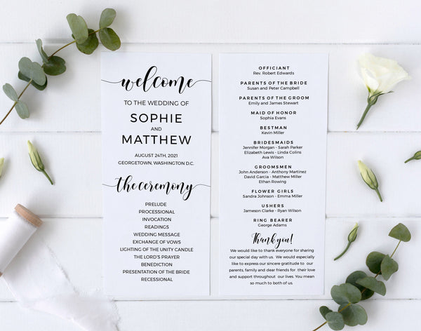 Wedding program template, Minimalist and elegant wedding ceremony program #BLCK20WED