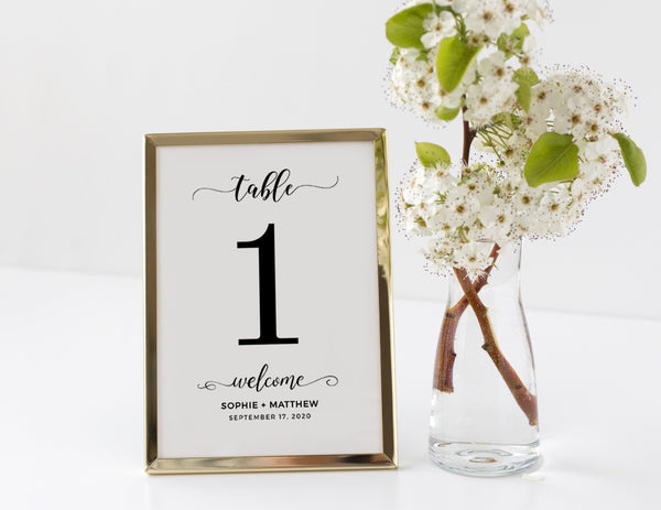 Black table numbers template, Minimalist table numbers printable and editable  #BLCK20WED