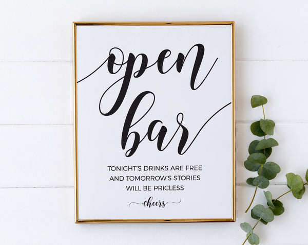 Open bar sign template, Wedding bar menu sign, Wedding signs  #BLCK20WED