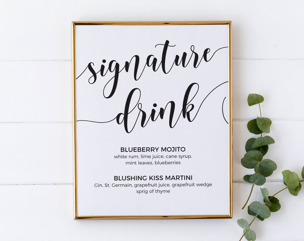 Signature drink sign template, Wedding signature drinks sign, Wedding signs  #BLCK20WED