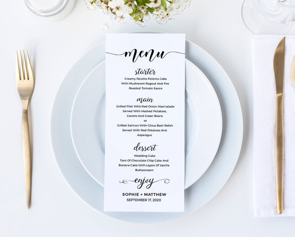 Modern black menu template, Wedding menu cards #BLCK20WED