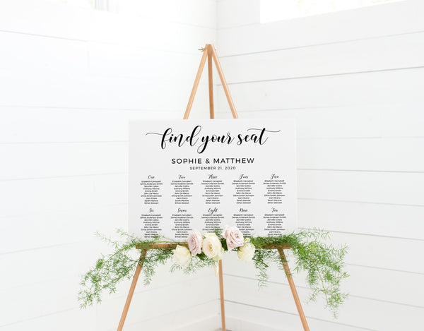 Minimalist seating chart template, Wedding seating plan, Seating wedding sign #BLCK20WED