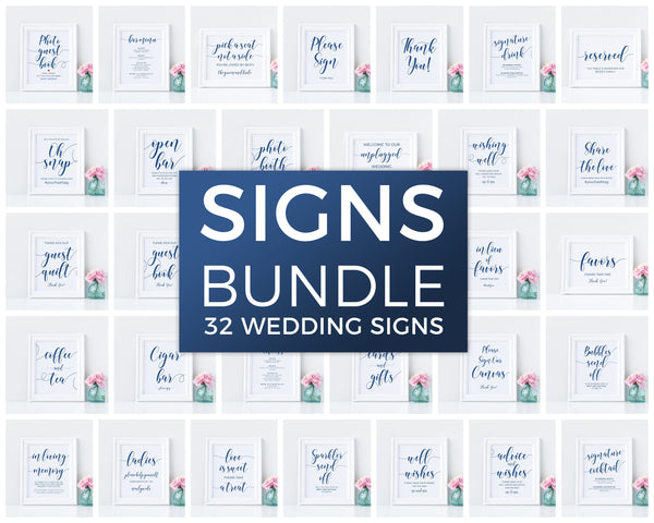 Navy blue wedding signs bundle, 32 Wedding signs templates and printable signs #BLUE20WED