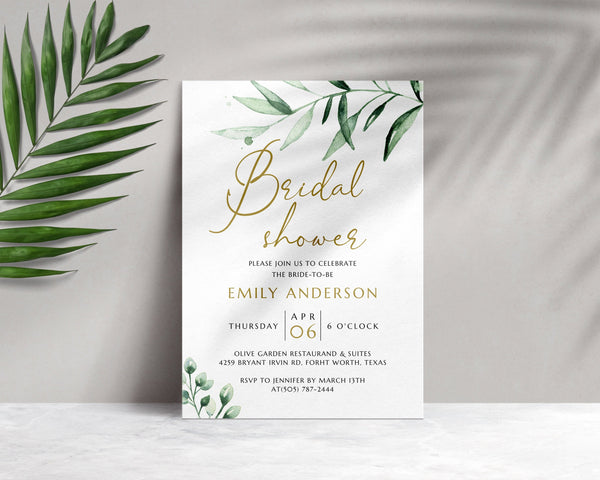 Greenery Bridal shower invitation, Gold bridal shower invitation template #GREEN020LWT