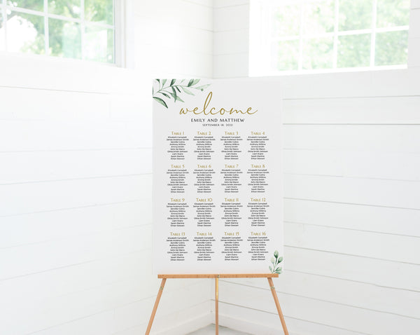 Seating chart greenery, Wedding seating chart template gold  #GREEN020LWT