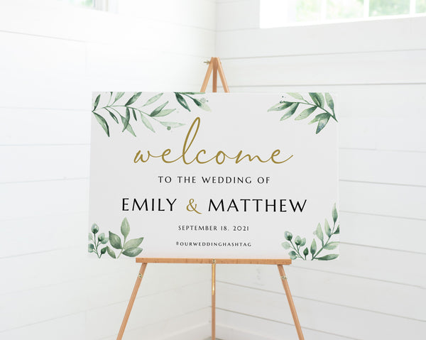 Greenery Welcome sign template, Wedding welcome sign template, Gold wedding sign #GREEN020LWT