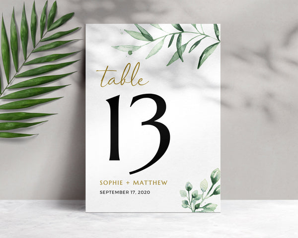 Greenery table numbers template, Wedding table numbers greenery #GREEN020LWT