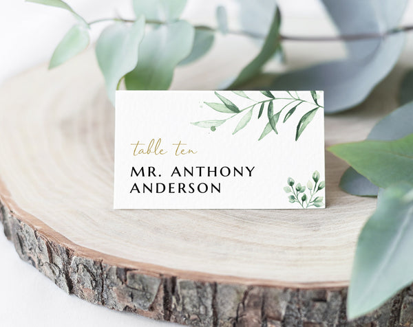 Greenery Place card template, Gold place cards template #GREEN020LWT